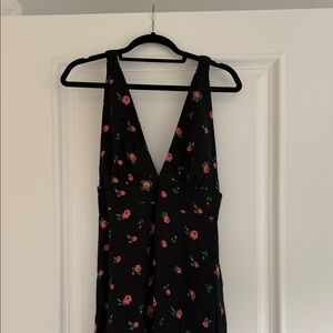 ASOS Black Floral V-Neck Dress with Pink Roses
